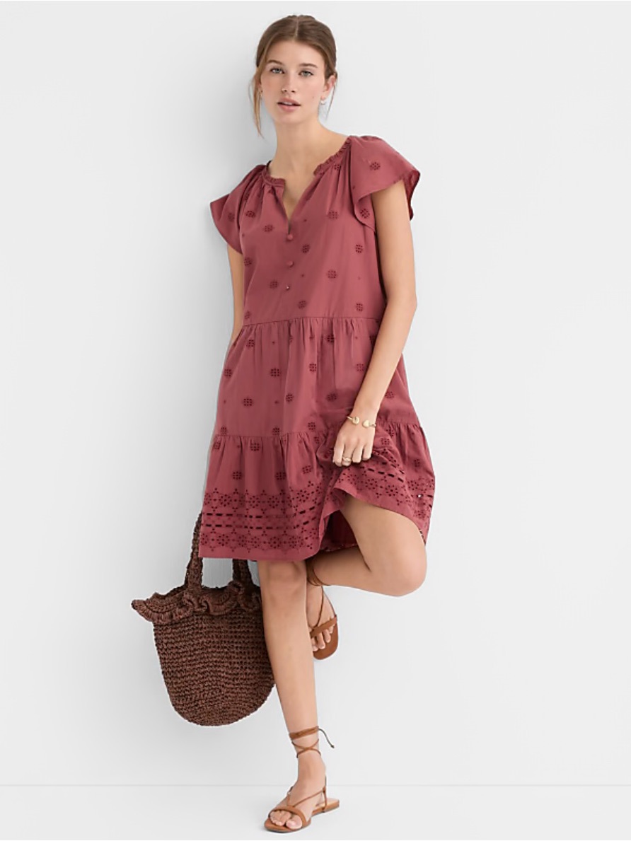 Loft Eyelet Flutter Tiered Mini Dress